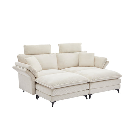 Modern Corduroy,Loveseat Sofa,Deep Seat Sectional Sofa with Ottomans, Beige, 85.8'' Comfortable Cloud Sofa for Living Room, Apartment, Office,Couch W2120S00002