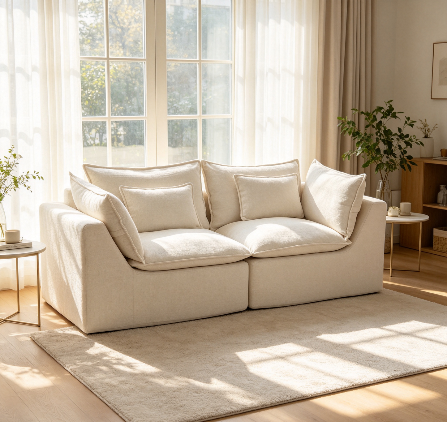 74.8' Width Cloud Couch Oversized Modular Sectional Sofa True Relax Comfy Couches Wide&Deep Seat Sofas for Living Room Furniture Sets, Waffle Fabric 2Seat  W2530P540079