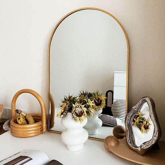 24x36 Inch Gold Metal Framed Arched Bathrrom Mirror for Wall.(W2203134100) W2203P303842