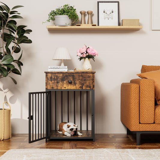 Dog Crate Furniture, Dog House, Decorative Dog Kennel with Drawer, Indoor Pet Crate End Table for Small Dog, Iron-Tube Dog Cage, Chew-Proof  W57868892
