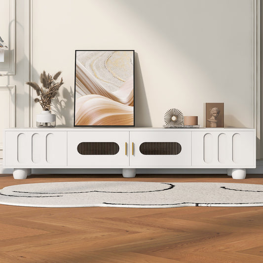 U-Can Modern TV Stand for TVs up to 80 Inches, Entertainment Center with Glass Door, TV Storage Cabinet with Solid Wood Legs and Metal Handles for Living room(OLD SKU:WF323694AAK ) N724P261566K