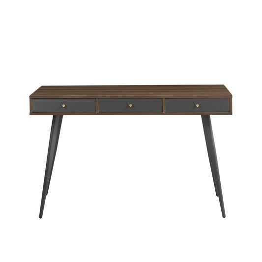 Mid Century Desk , Modern Writing Study Desk with Drawers, Multifunctional Home Office Computer Desk Walnut+Dark Grey  W876P280091