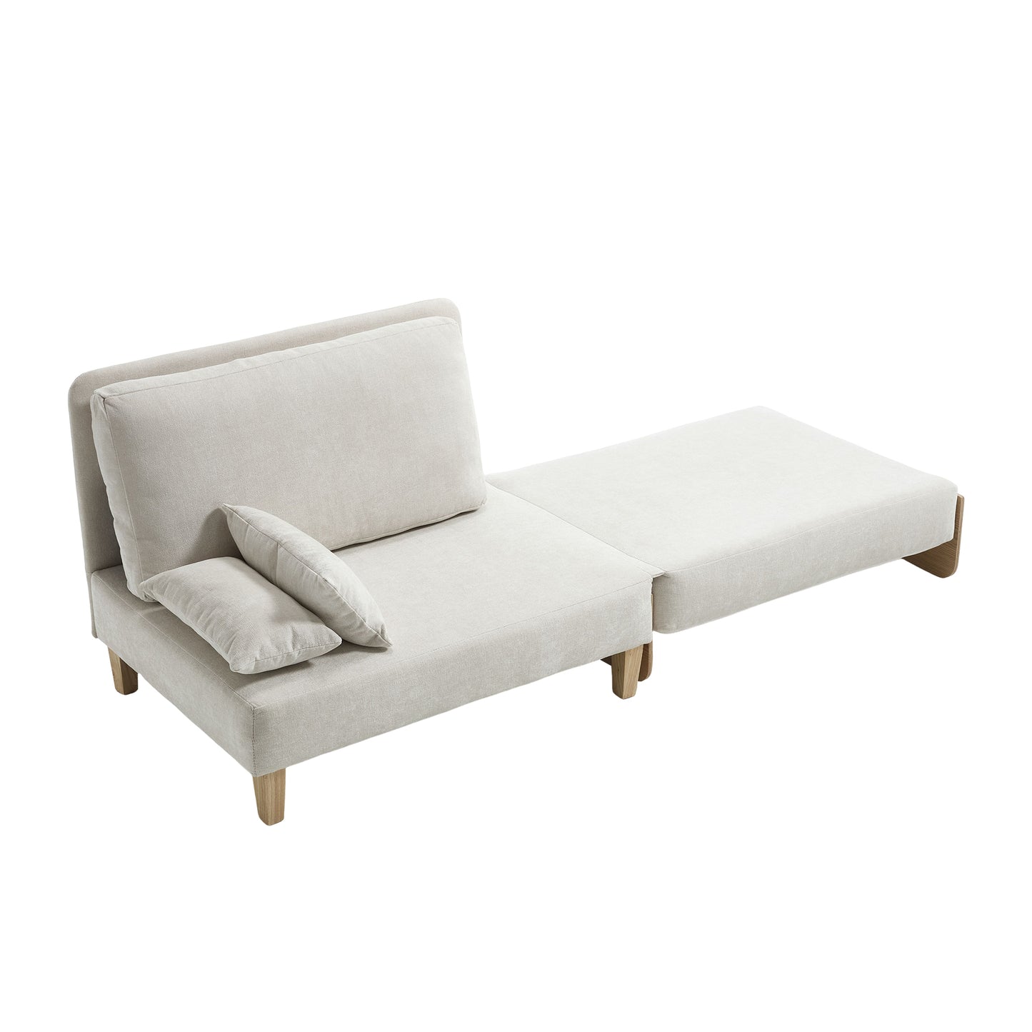 Mid-Century Modern Foldable Sofa Bed Recliner, 3-in-1 Convertible Sleeper with Three Pillows, Beige Chenille, Compact Size W395P290556