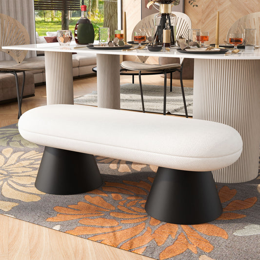 Dining Bench for Dining Room, Upholstered Bedroom End of Bed Entryway Bench Fabric Ottoman for Living Room, Beige Stool Top Black Iron Leg 300 LBS Weight Capacity N779P252594B_N779P252595B