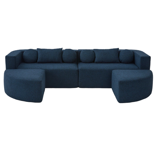 Boneless Couch Modular Sectional Sofa with Deep Seating and Curved Design in Blue Boucle, 114.9 Inches N719S002120C