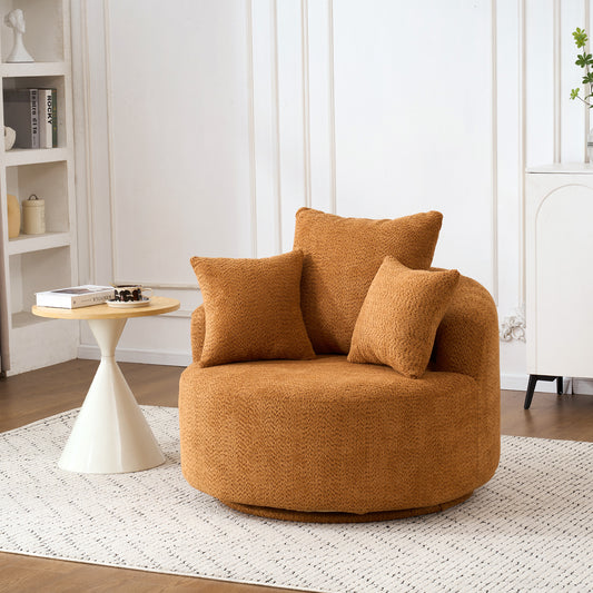 360° Swivel Chair Accent Barrel Chair Swivel Round Upholstered Sofa Chair with 3 Removable Pillows for Living Room, Bedroom, Office and Hotel, High-Resilience Sponge,Orange W2231P261424