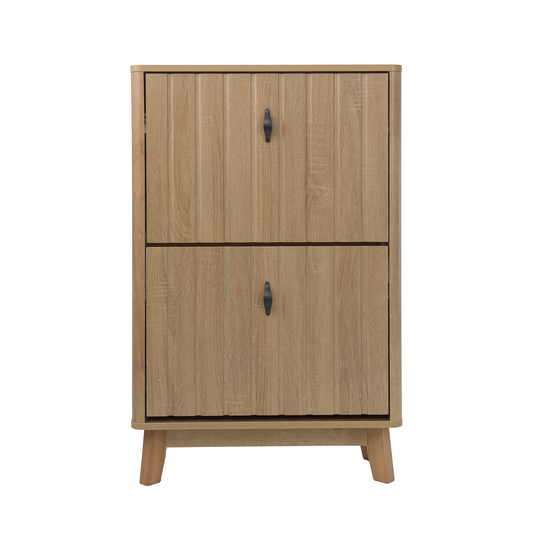23.6-inch Oak-Color Entryway Shoe Cabinet with Flip-Down Storage, Ultra-Thin Freestanding Design for Home Use  W1706P511746