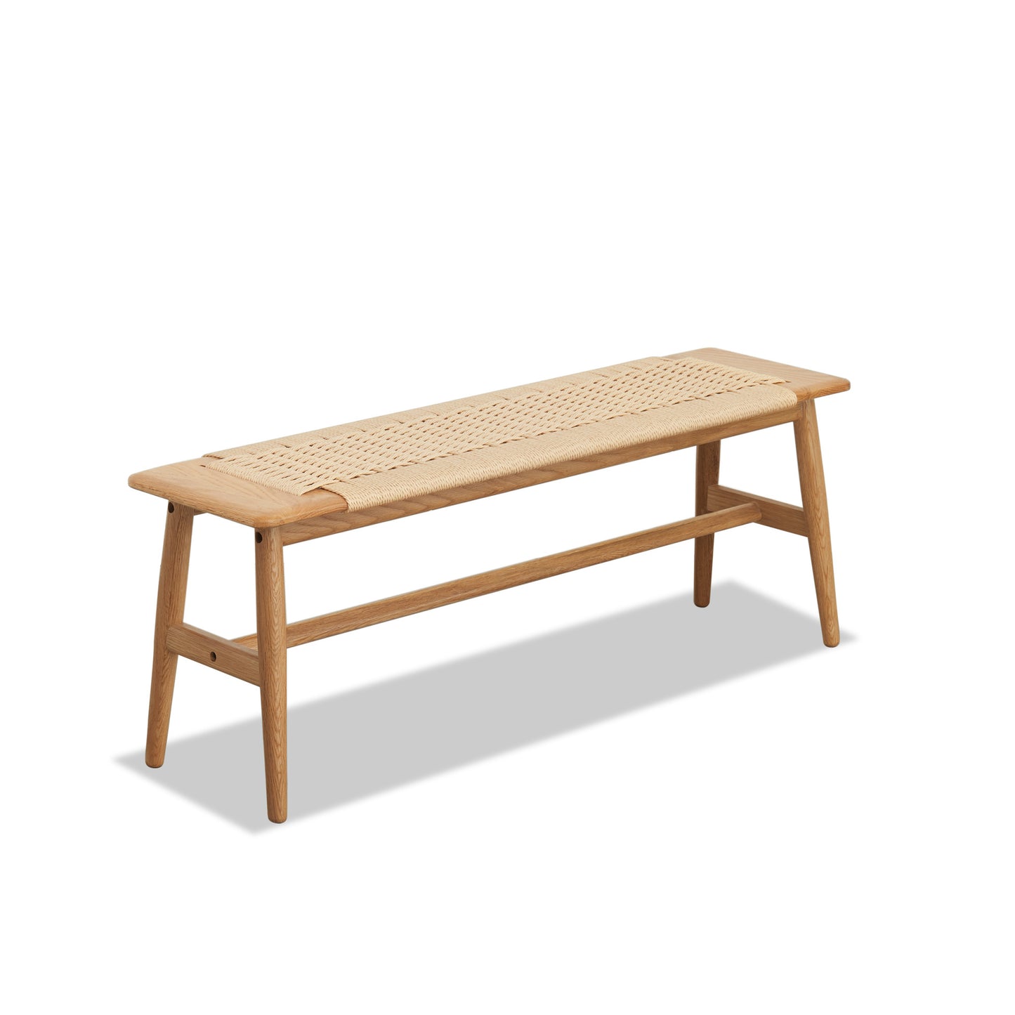 Woven Design Natural Oak Wood Dining Bench with Handwoven Cane Seat for Versatile Home Use  W128352201