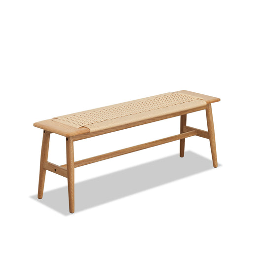 Woven Design Natural Oak Wood Dining Bench with Handwoven Cane Seat for Versatile Home Use  W128352201