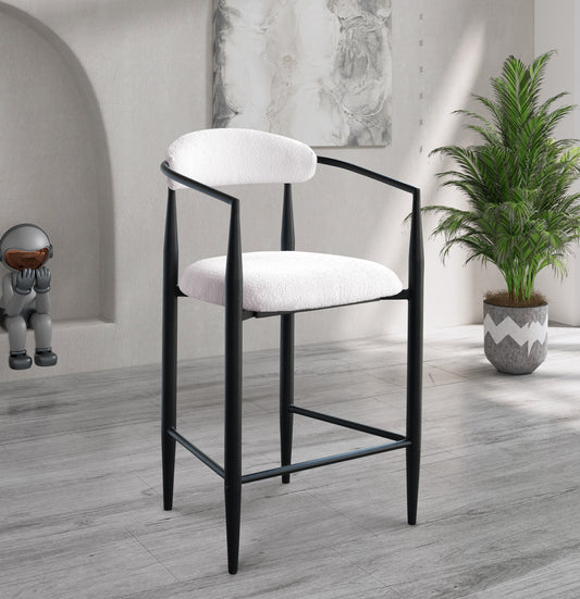 Modern Boucle Bar Stools Set of 2 Modern Upholstered Bar Height Barstools Vintage High Island Chairs with Metal Frame/Back/Arms for Kitchen/Home Pub/Dining Room  W1567P209550
