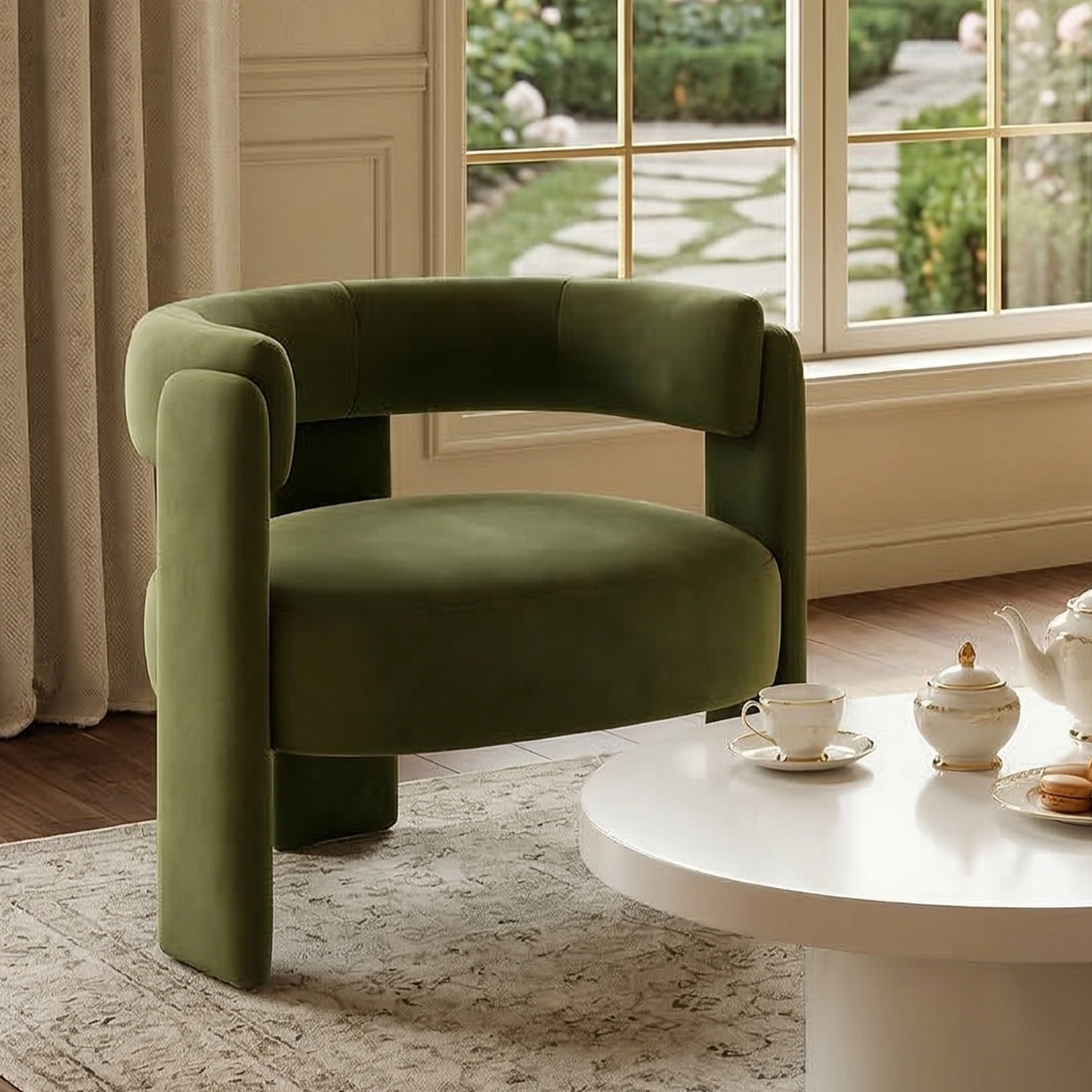 Accent Chair for Living Room, Velvet Comfy Single Sofa Chair Mid-Century Modern Armchair Wooden Legs for Bedroom Office Reading  W3244P417183