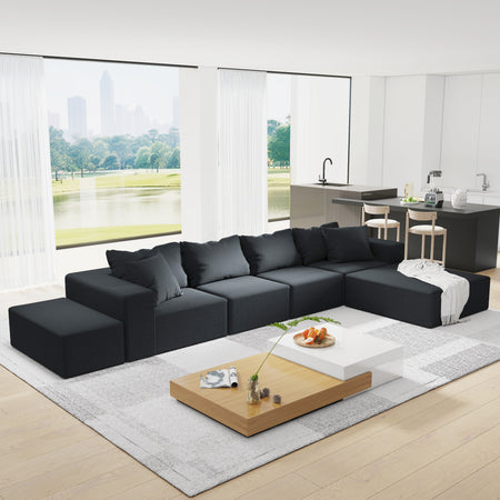 Modern Upholstered Sectional Sofa Couch Set,Modular 132' L Shaped Sectional Living Room Sofa Set With 6 Pillows,Free Combination Sofa Couch for Living Room,Bedroom W834S00374