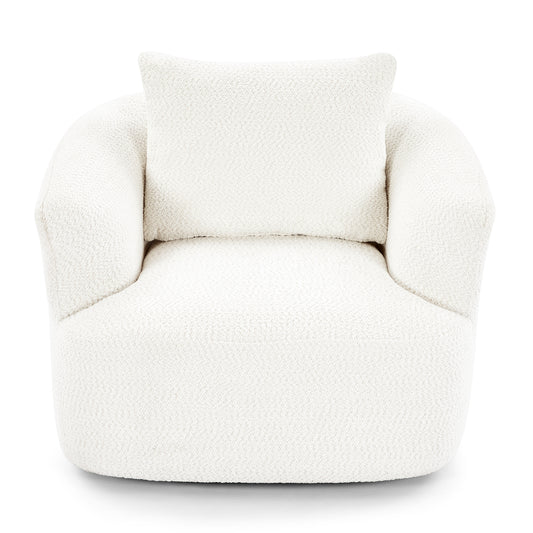 360° Swivel Barrel Sofa Chair with Throw Pillow, Chenille Upholstered Accent Chair, Beige, 38.2' N719P288552A