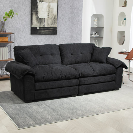 84' Chenille Sofa Small Sofa Loveseat Deep Seat Sofa Couch with 2 Throw Pillows & Memory Foam for Living Room Apartment Office Lounge-Black W676S00009