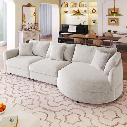 U_Style 107' Chenille Fabric 3-Piece Sectional Sofa with Curved Chaise and 3 Throw Pillows – Perfect for Living Rooms, Offices, and Apartments  WY000461AAA