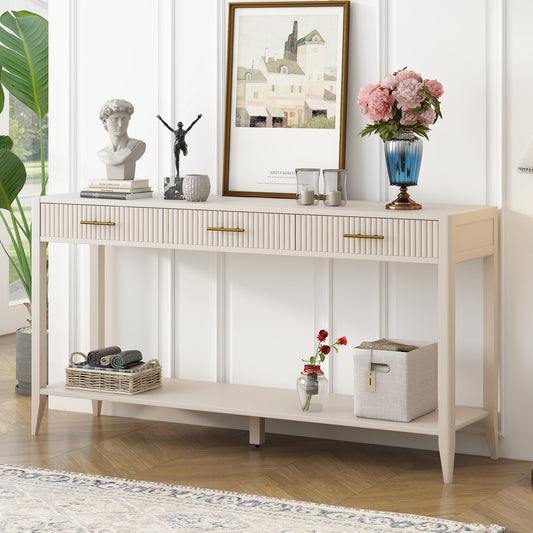 U_STYLE 60' Painted Console Table with 3 Drawers,Wooden Entryway Table with Storage Shelf, Farmhouse Sofa Table for Living Room, Hallway,Entryway, Foyer, Corridor(Beige) N711P190531K