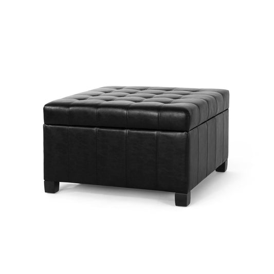 Storage Ottoman for Living Room, Bedroom, Black Faux Leather 74567.00MDNT