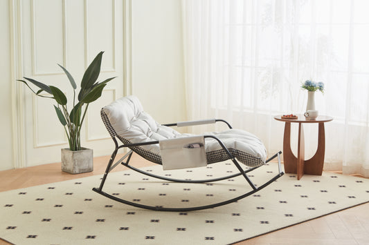 Rocking Chair with Extra-Wide Technical leather Upholstered Gliding Chair Boucle Reclining Chair, Modern Accent Chair for Living Room Nursery Bedroom -white  W2516P282504