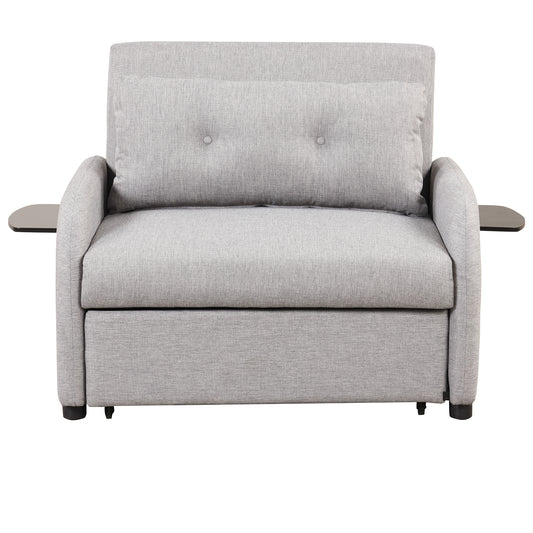 3-in-1 Pull Out Sofa Sleeper with Wing Table and USB Charge, Gray Linen, Iron Frame, 36.2-71.7'D x 42.9'W x 35.8'H  N719S002000E