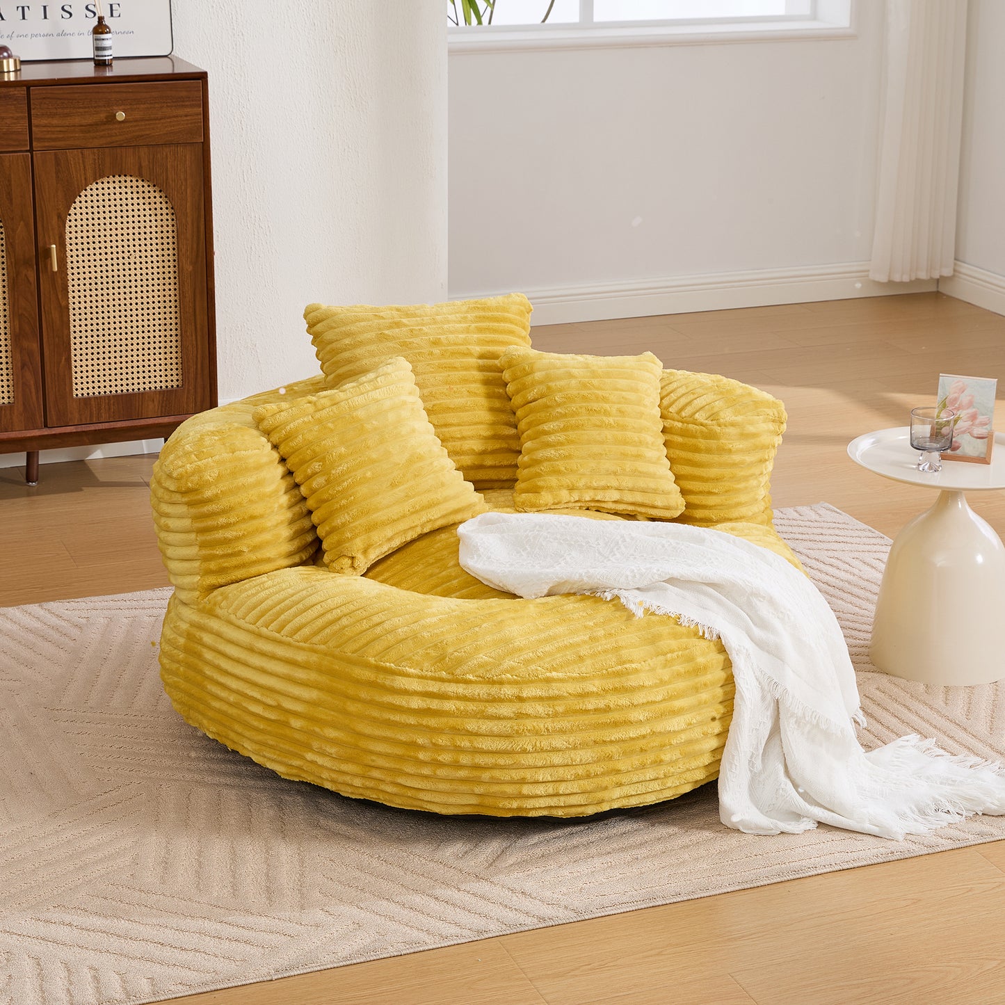 Single Bean Bag Chairs, Bean Bag Sofa for Adults, Kids,Corduroy Bean Bag Chair with 3 Pillows & Armrest,Beanbag Chair & Lazy Sofa with Foam Filler for Bedroom Living Room Dorm  W395P426812
