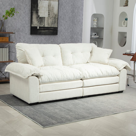 84' Chenille Sofa Small Sofa Loveseat Deep Seat Sofa Couch with 2 Throw Pillows & Memory Foam for Living Room Apartment Office Lounge-Beige  W676S00011