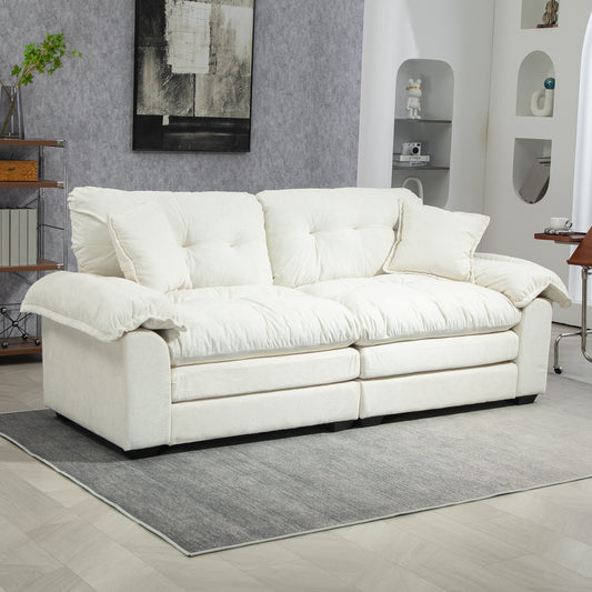 84' Chenille Sofa Small Sofa Loveseat Deep Seat Sofa Couch with 2 Throw Pillows & Memory Foam for Living Room Apartment Office Lounge-Beige  W676S00011