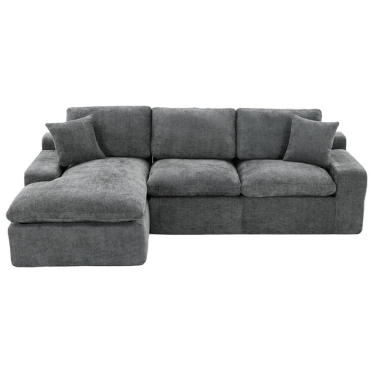 Cloud Sectional Sofa 107.9' Upholstered Sofa Couch with Double-layer Cushion and Side Pockets, Free-combined Sectional Sofa Full-compressed Sofa for Living Room, Grey N719S001980E