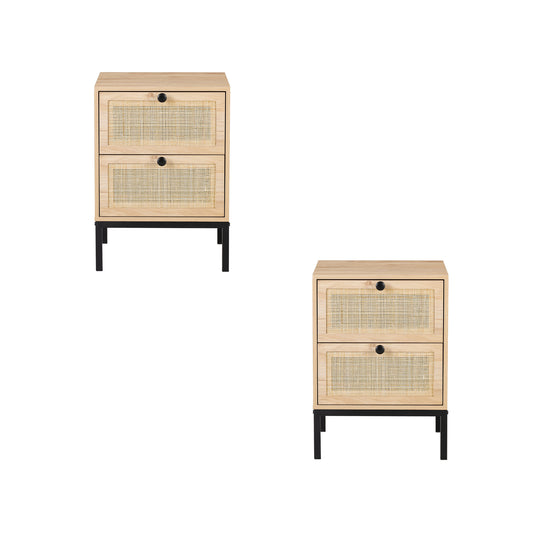 Set of 2 rectangle Rattan Bedside Table Nightstand  with Drawer 2  W29542624