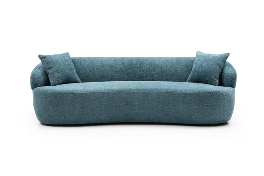 Blue Mid Century Modern Curved Sofa, 3 Seat Cloud couch Boucle sofa Fabric Couch for Living Room, Bedroom, Office W87679951