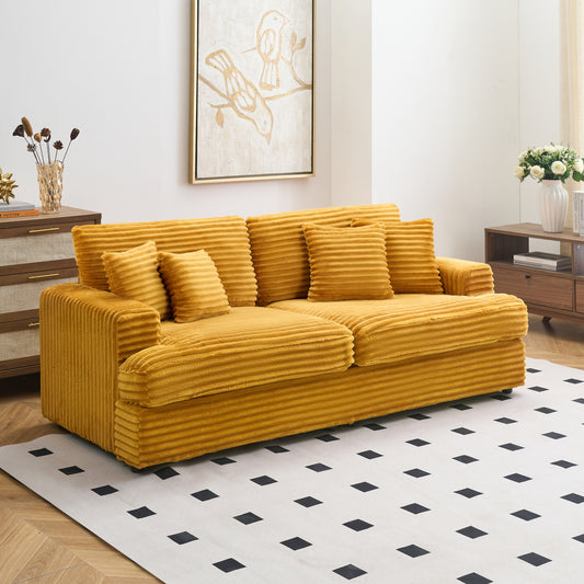 79.3 'long, corduroy sofa with 4 matching pillows, stylish design spacious and comfortable 3-seater sofa suitable for modern living room, orange color W1658S00073