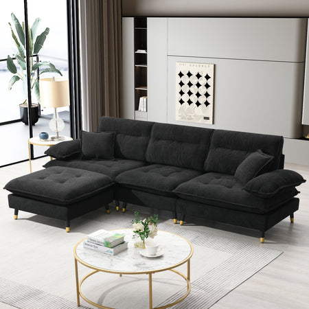 106*66.5' L shaped Convertible Sectional Sofa,4 Seat Tufted Couch Set with Two-tone Adjust Legs,Cloud Chenille Fabric,Movable Ottoman for Living Room,  Apartment,Office,3 Colors N723S6035B