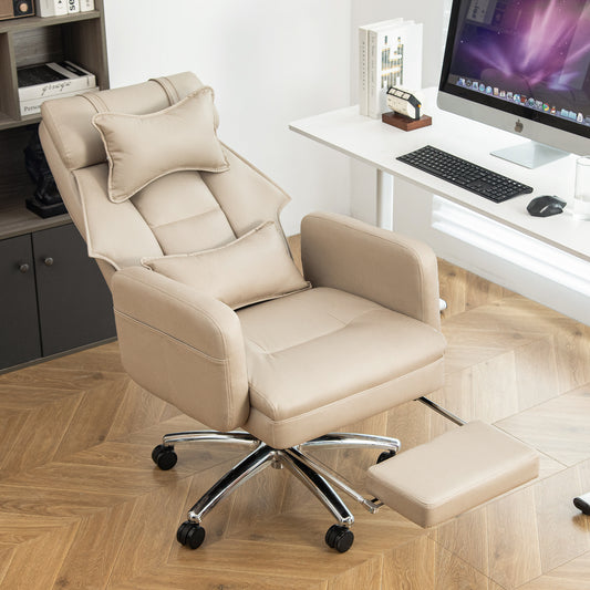 Swivel Ergonomic Office Chair, Technology Leather  High Back Office Chair with Lumbar Support Headrest, Sedentary Comfortable Boss Chair, 155° Reclining Computer Chair (Color : Beige)  W2367P181212