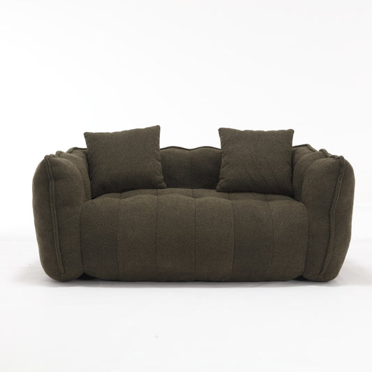 Cozy Beanbag Chair with High Resilience Foam Core for Two - Olive Green Chenille, 66x35x25 inches W1996P182162