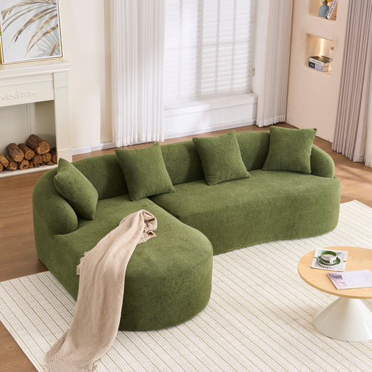 Compression Sponge L-Shape Sectional Sofa with Curved Chaise, Green Modular Chenille Couch No Assembly Required, 30D High-Density for Living Room Bedroom Apartment Lounge.  W2231S00031