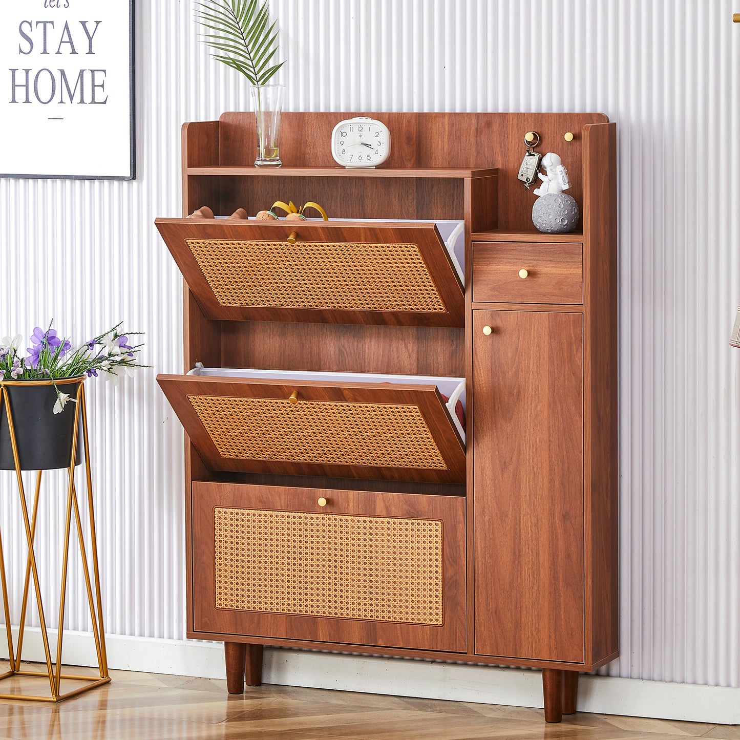 The modern minimalist MDF shoe cabinet, suitable for a variety of styles including Nordic, and industrial  W3875P387146