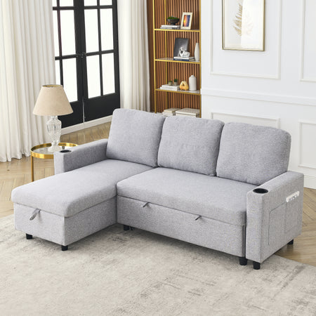 FX78.7'Comfortable Linen L-Shaped Combo Sofa Sofa Bed, Living Room Furniture Sets for Tight Spaces, Reversible Sleeper Combo Sofa with Pullout Bed,Reversible Sofa Bed for Living Room, Office, Apartmen  W1926S00056