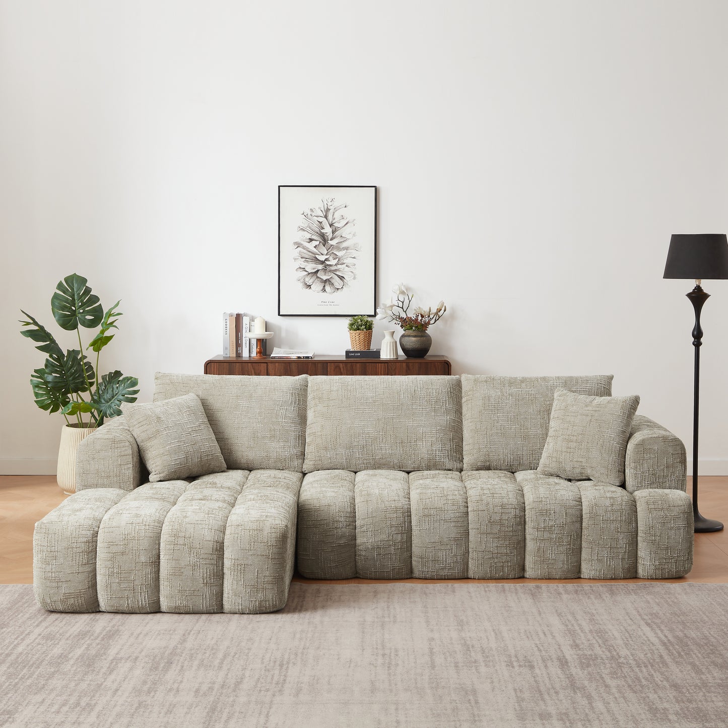 Chenille L-Shape Luxury Sectional Oversized Sofa,Mnimalist Design,Comfy Sleeper Couch for Living Room,Apartment&Reception Spaces,No Assembly Required  W2339S00041
