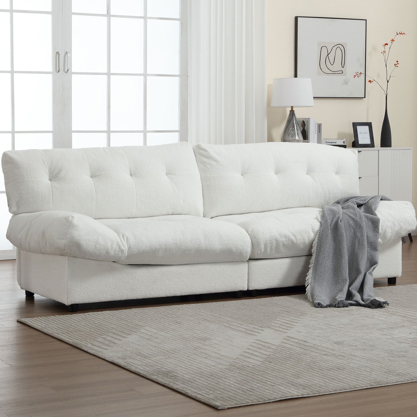 [VIDEO provided][New] Cloud Style Sofa, Teddy Velvet Fabric, Comfy Padded Cloud Couch for Living Room, Apartment  W2705S00003