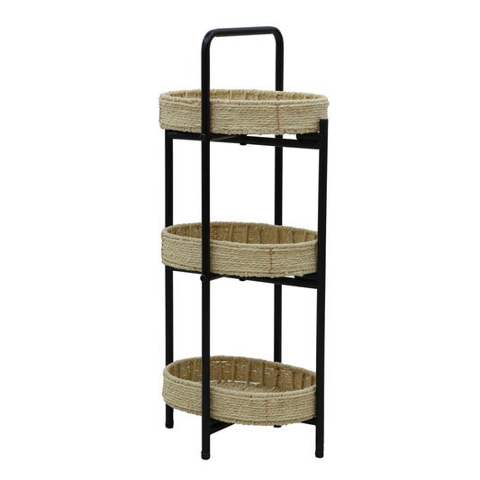 Farmhouse Style 3 Tiers Tray Tables Paper Rope Woven Side Table with Oval Storage Basket in Natural W1757P294426
