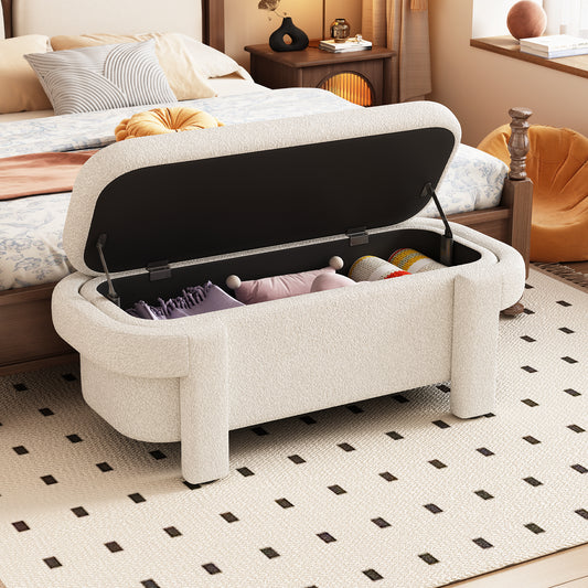 Modern Storage Ottoman Bench, Large Storage Space for the Living Room, Entryway and Bedroom,White Fluffy ( 48''x21.5''x17'' )  W2336P205794