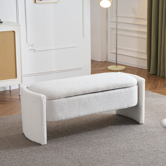 Elegant Long - shaped Storage Ottoman Bench of boucle material with Simple and Grand Design, White  N769P227979W