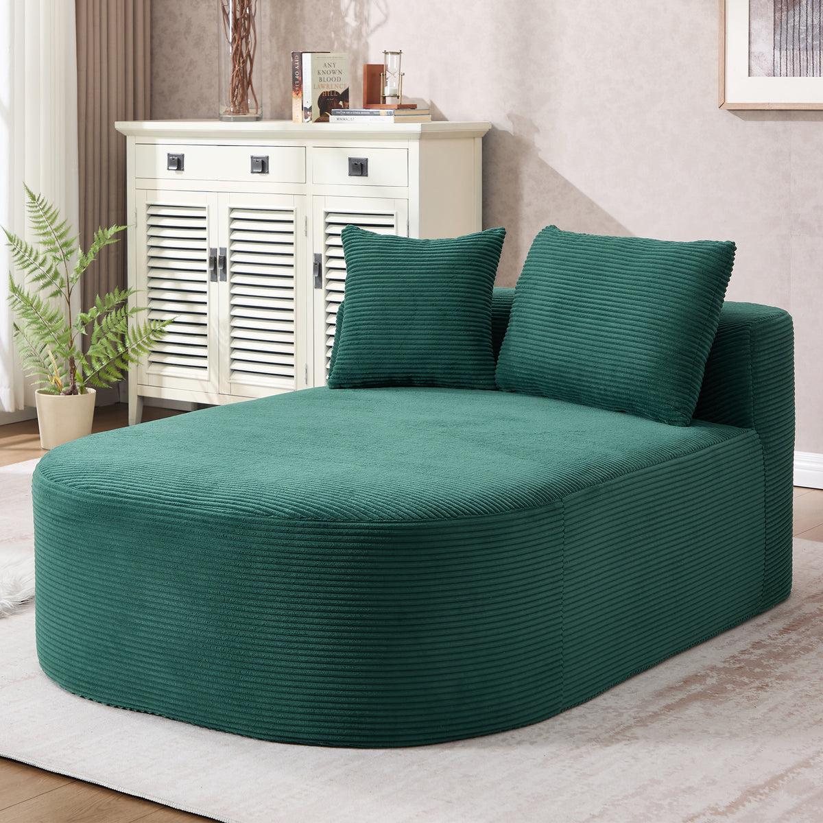 67.5''Chaise Lounge Chair 46'' Wide Seat Indoor Corduroy Oversized Sleeper Sofa for Living Room Deep Seat Lounge and Two Soft Pillows Convertible Boneless Sofa Bed, Green,No Assembly Required  W1803P409163