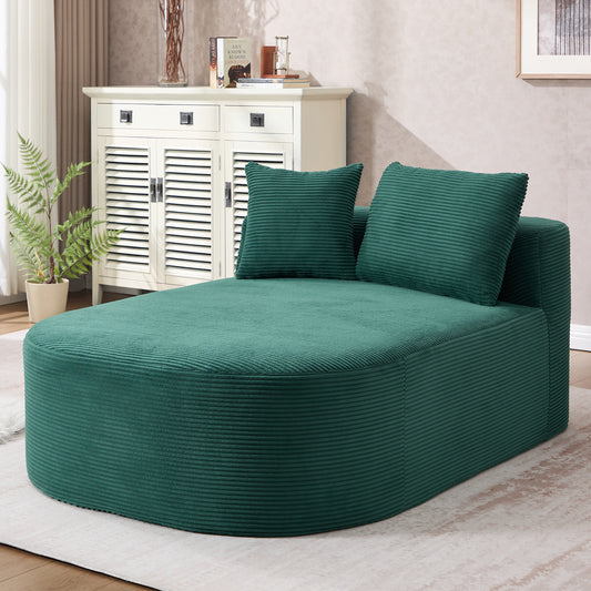 67.5''Chaise Lounge Chair 46'' Wide Seat Indoor Corduroy Oversized Sleeper Sofa for Living Room Deep Seat Lounge and Two Soft Pillows Convertible Boneless Sofa Bed, Green,No Assembly Required  W1803P409163