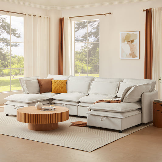 U_Style Double-Layer Cushion Modern Large U-Shaped Modular Sofa, Freely Combinable 6-Seater with Storage Function, Convertible to Sofa Bed, Perfect for Living Rooms, Offices, and Apartments WY000423AAA