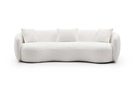Mid Century Modern Curved Living Room Sofa, 4-Seat Boucle Fabric Couch for Bedroom, Office, Apartment, off white(beige and white)  W87657698