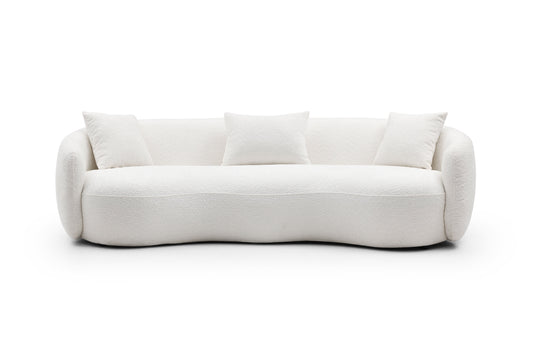 Mid Century Modern Curved Living Room Sofa, 4-Seat Boucle Fabric Couch for Bedroom, Office, Apartment, off white(beige and white)  W87657698