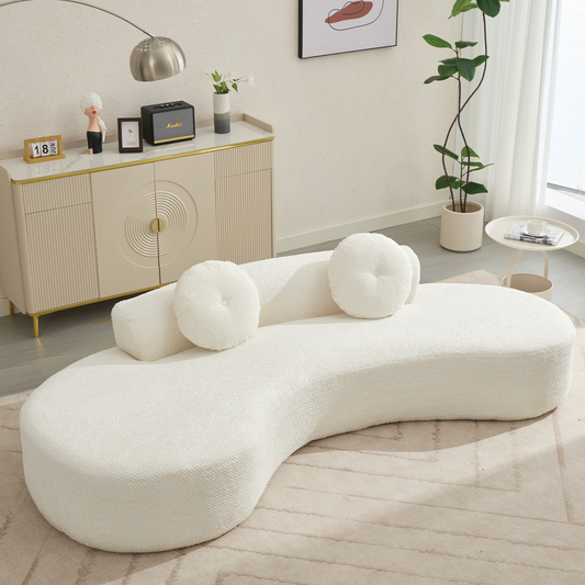 [NEW ARRIVED] [VIDEO PROVIDED]105.5''Curved Sofa, Modern Minimalist Sofa, Cloud Couch Sofa 3-4 Seater Couch with 2 Pillows,Bedroom,  No Assembly Required, Point-shaped corduroy,(Anti-Wrinkle) , Beige  W2108P196834