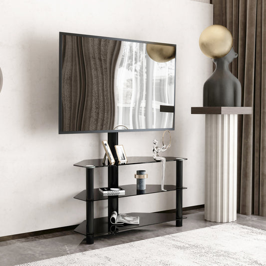 35.4 inch Black Multi-function TV Stand Height Adjustable Bracket Swivel 3-Tier  W241104068