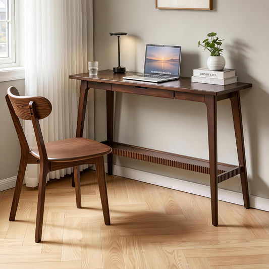 Multipurpose 100% Solid Hardwood Student Study Desk, Long Computer Writing Table with Drawer & Storage Shelf, Home Office Workstation  W5368P538347