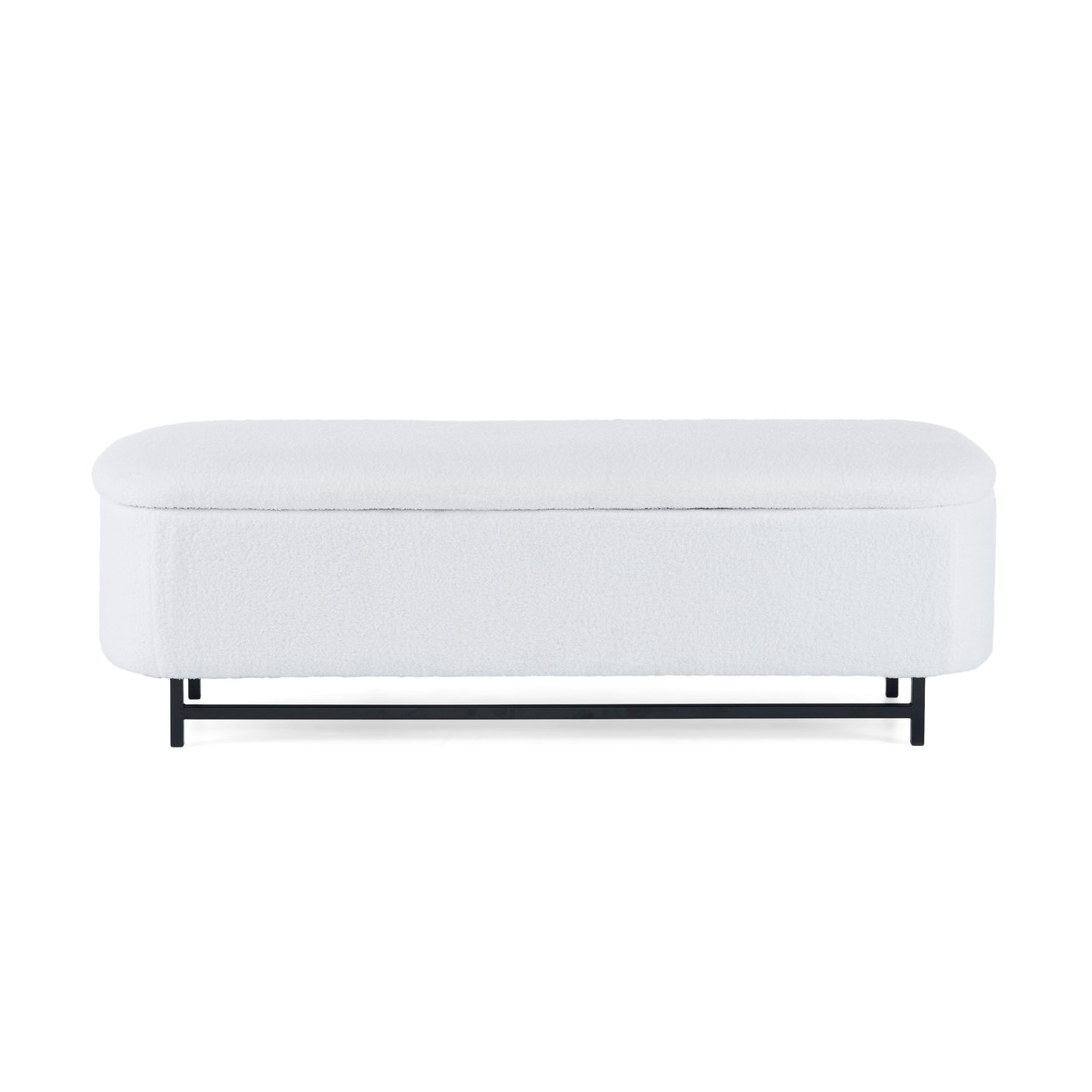 Modern Elegant Ottoman with Spacious Storage Function in White Polyester with Black Metal Feet N769P227981W